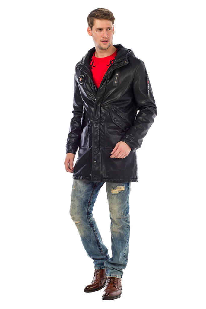 Cipo &amp; Baxx BLACKNESS men's leather coat CM148