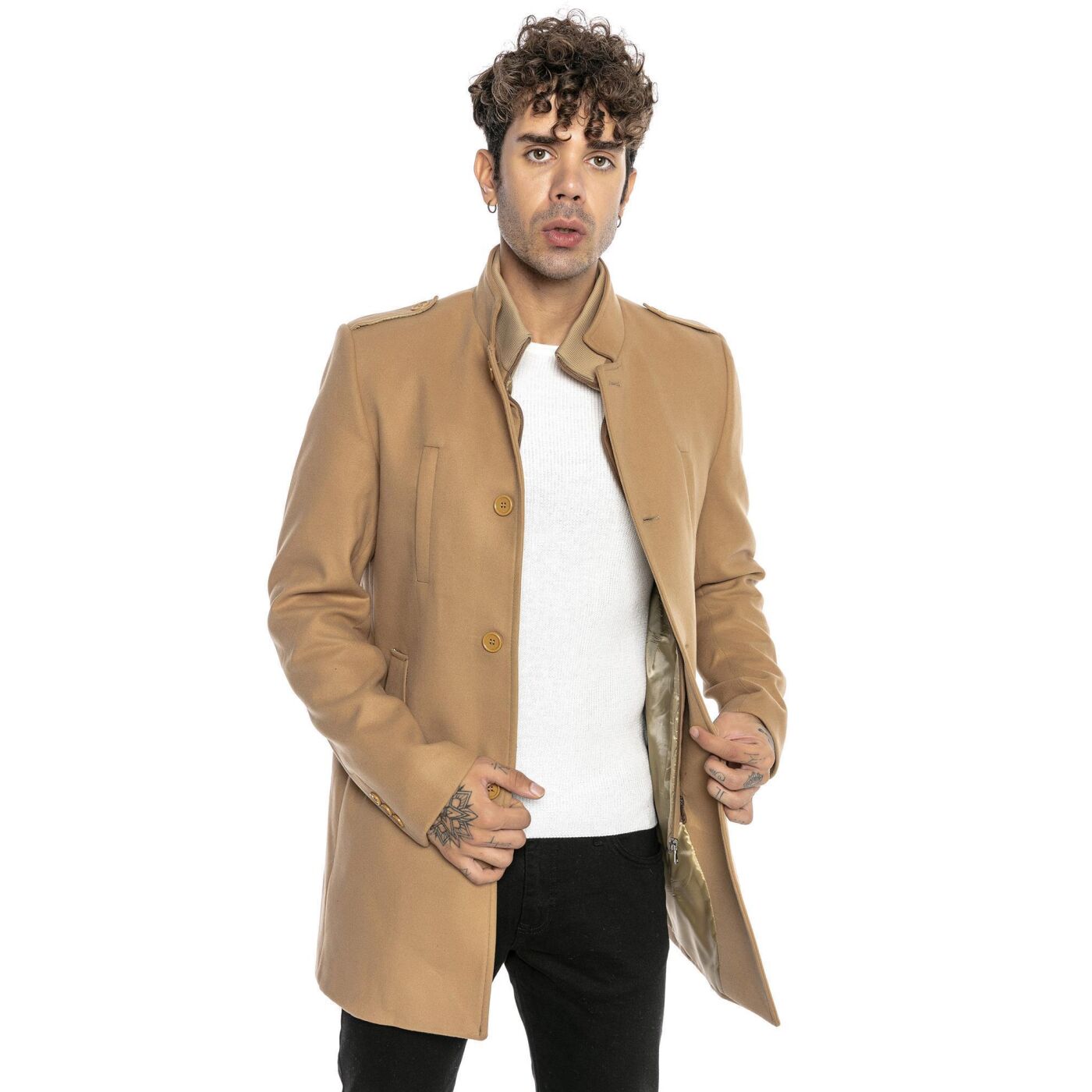 Redbridge Herren Mantel Winterjacke elegante Jacke Slim-Fit M6083 Beige