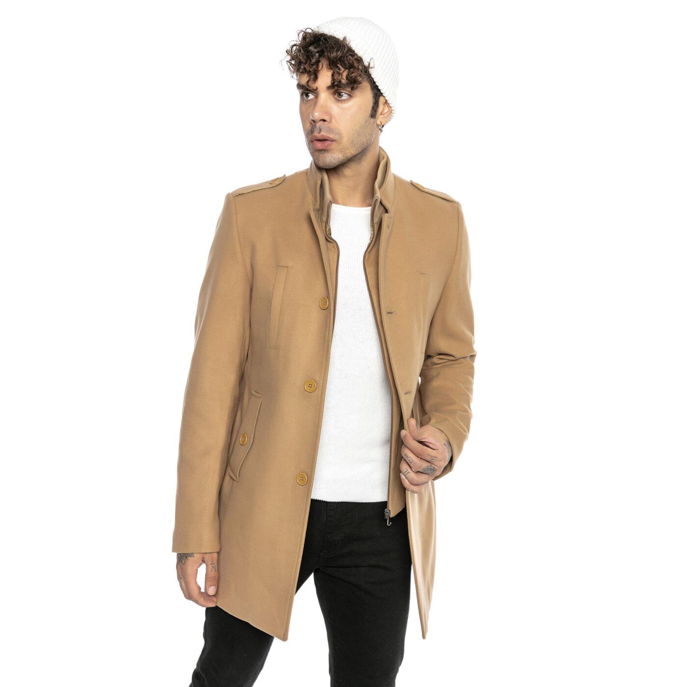 Redbridge Herren Mantel Winterjacke elegante Jacke Slim-Fit M6083 Beige