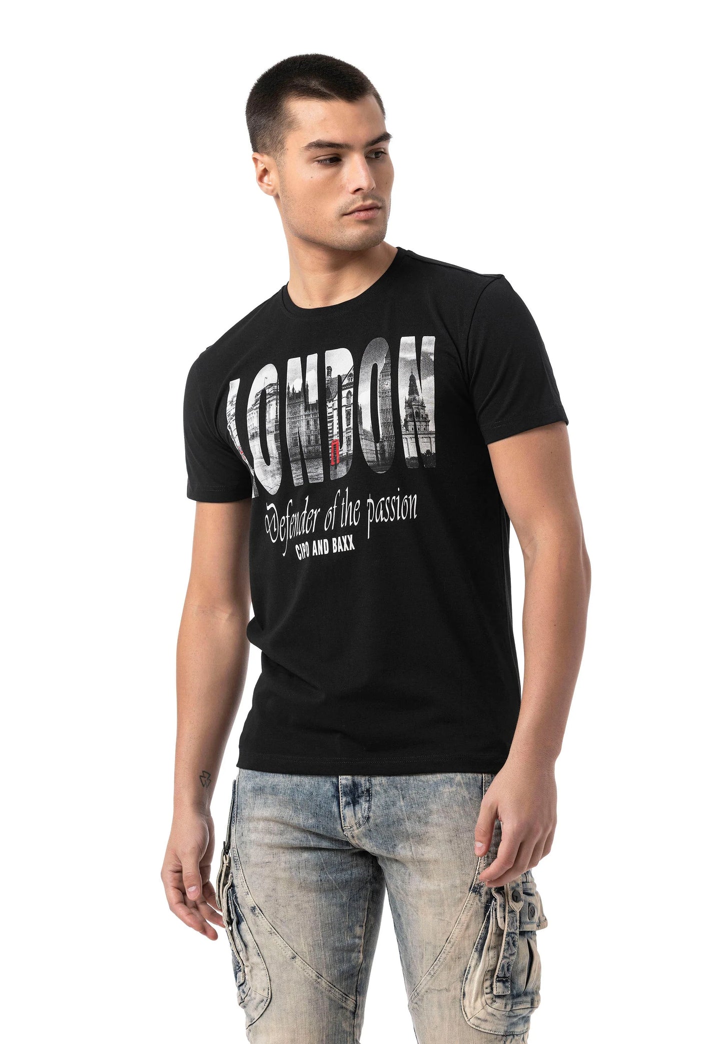 Cipo &amp; Baxx PICARD Men's T-Shirt black CT395