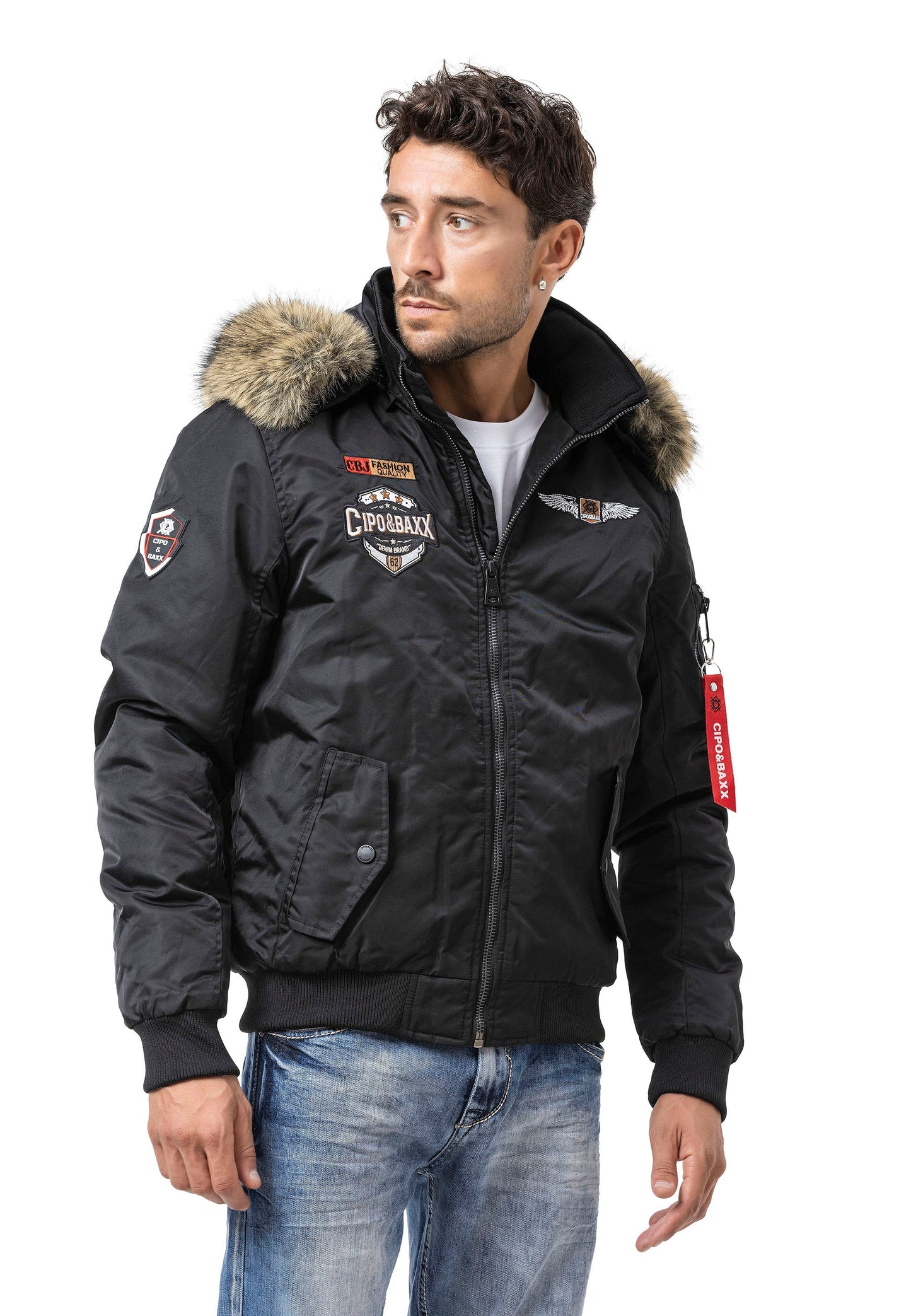 Cipo &amp; Baxx PERM men's bomber jacket hood CM134