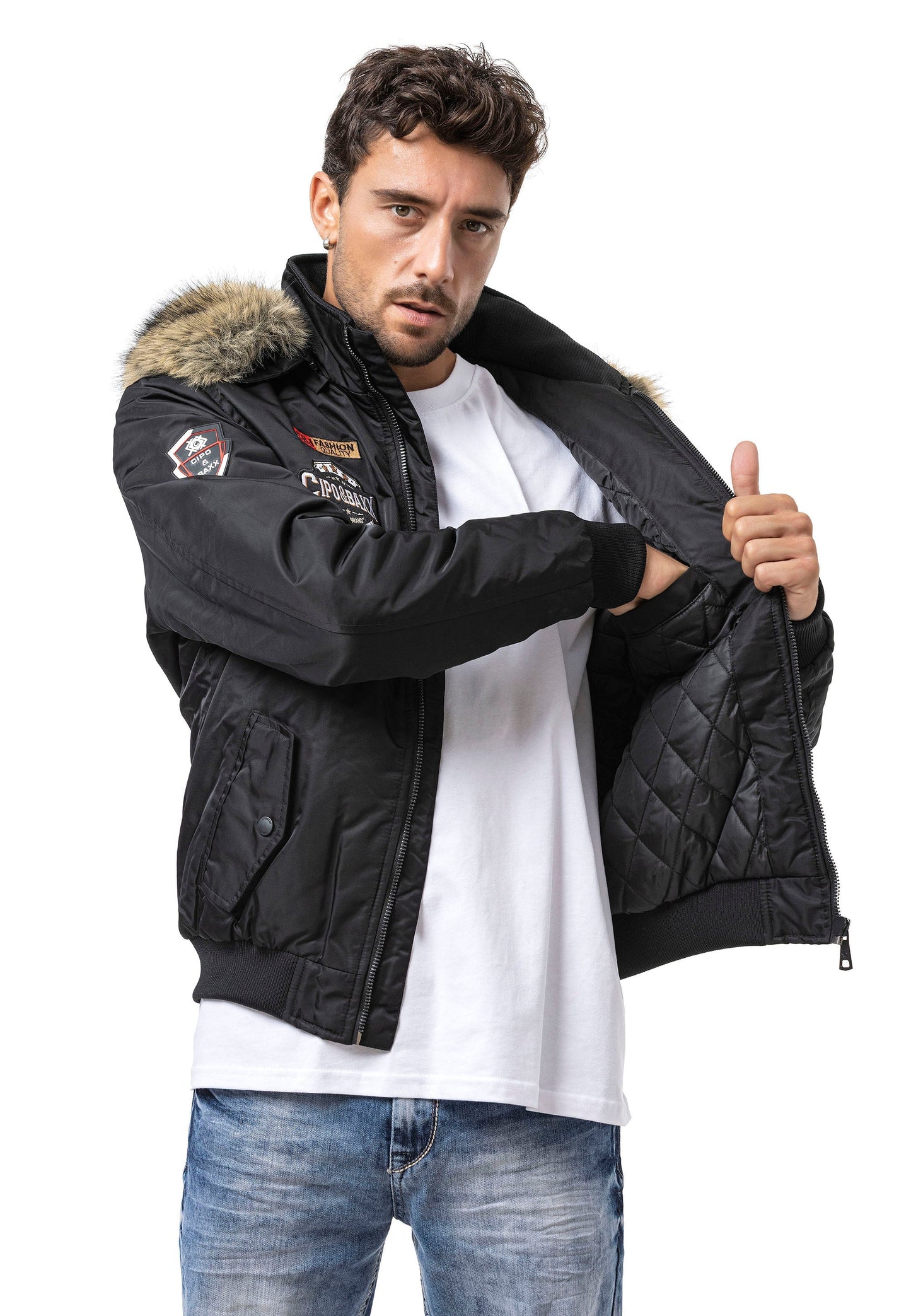 Cipo &amp; Baxx PERM men's bomber jacket hood CM134