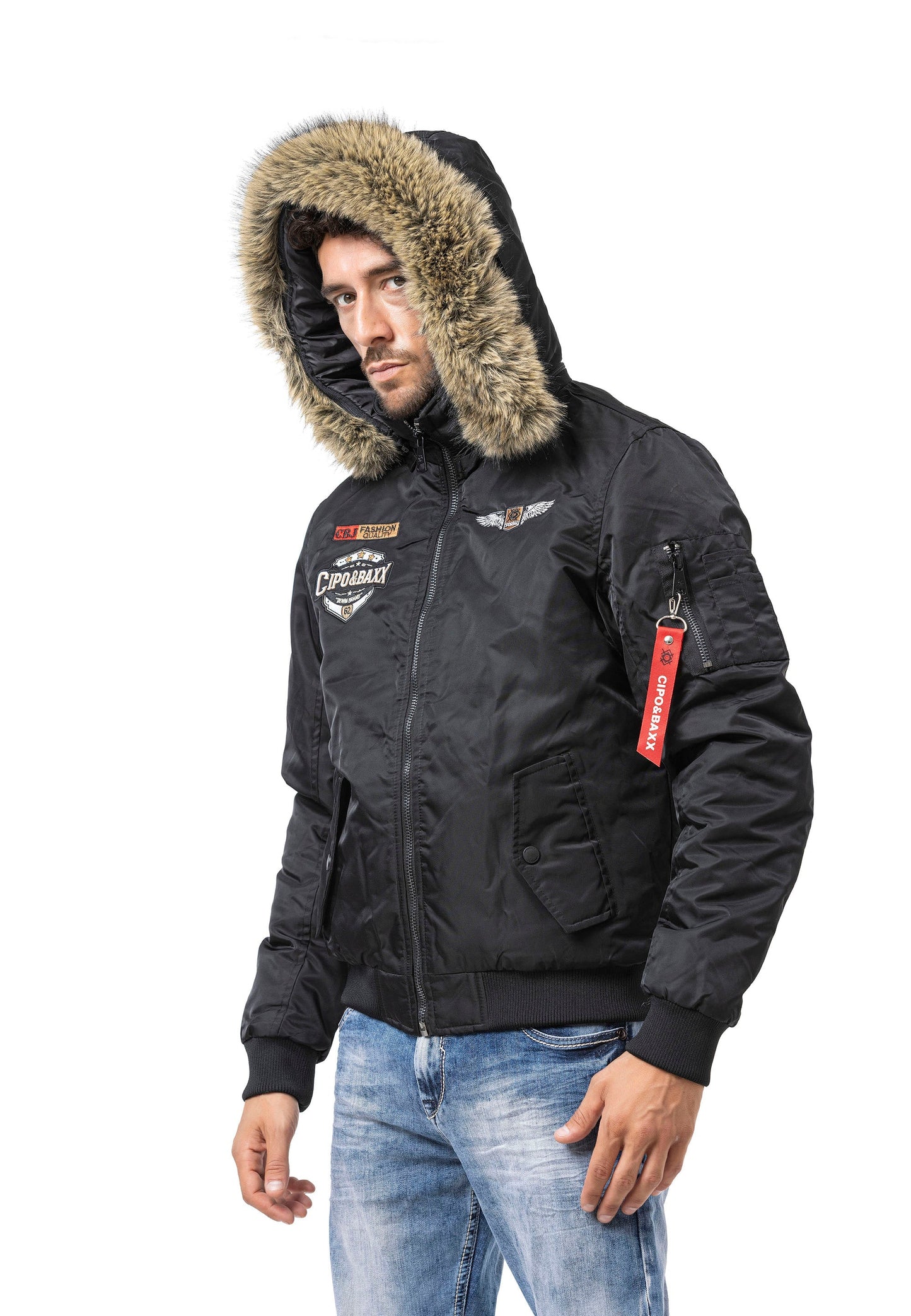 Cipo &amp; Baxx PERM men's bomber jacket hood CM134