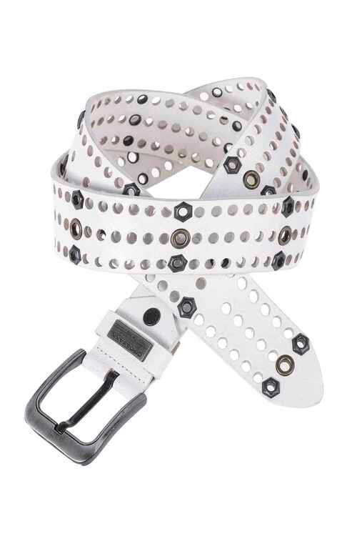 Cipo &amp; Baxx Men's Leather Belt CG100 White 