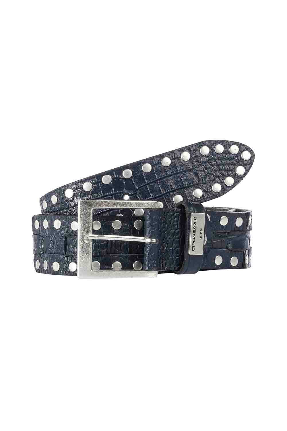 Cipo &amp; Baxx Men's Leather Belt CG175 Dark Blue 