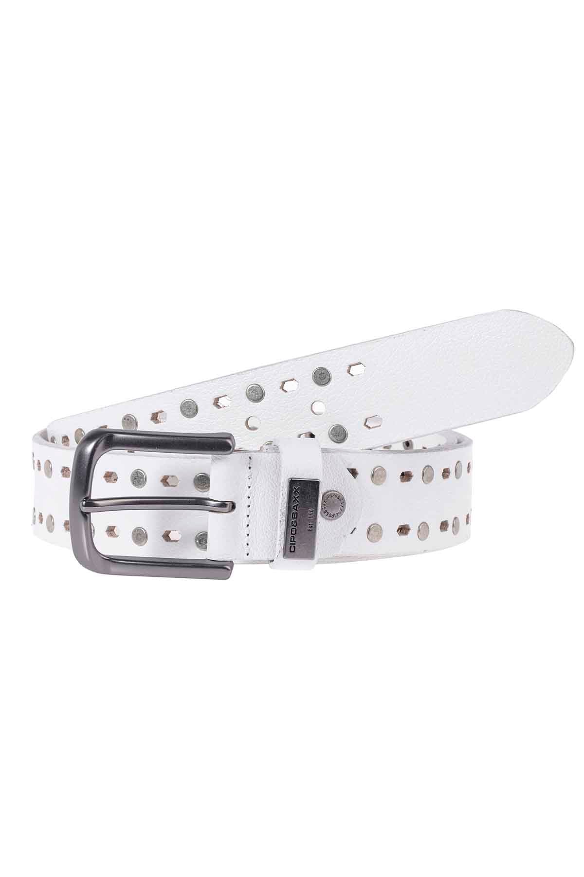 Cipo &amp; Baxx Men's Leather Belt CG180 White 