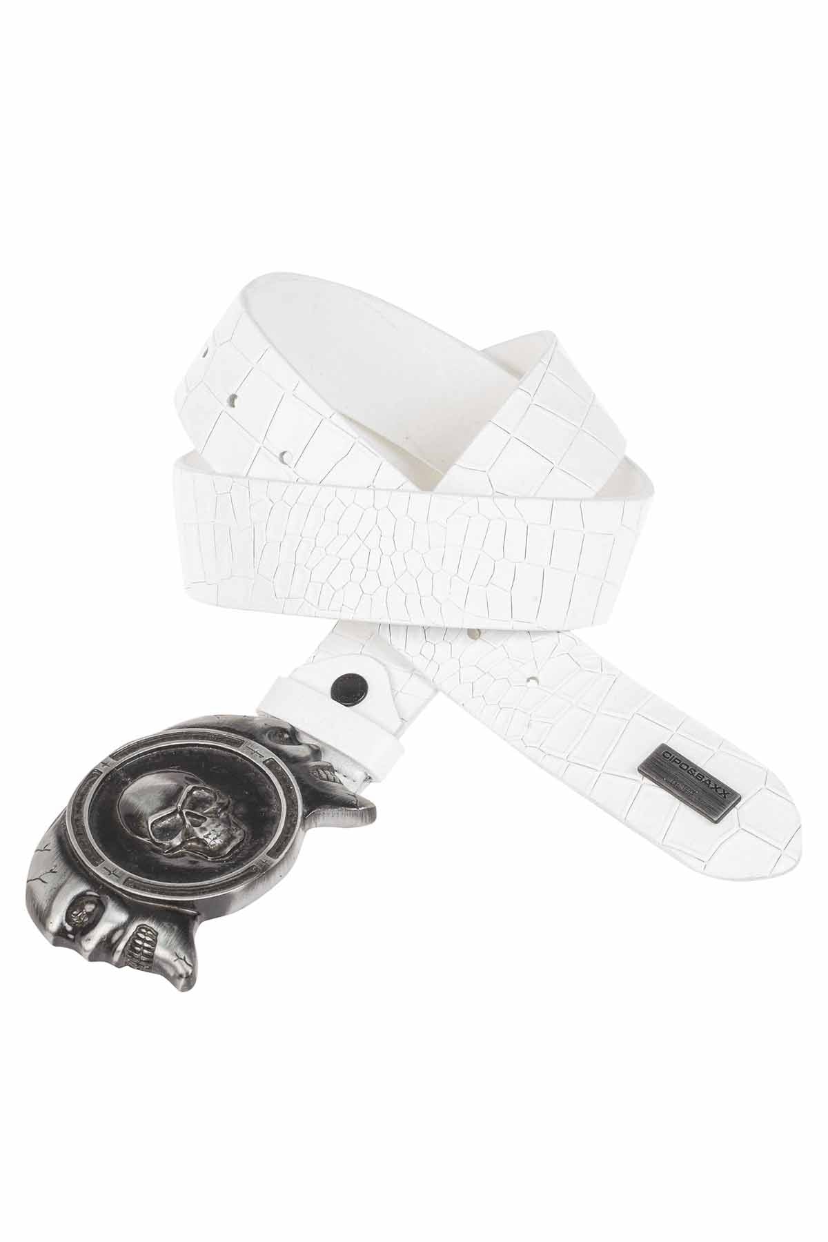 Cipo &amp; Baxx Men's Leather Belt CG198 White 