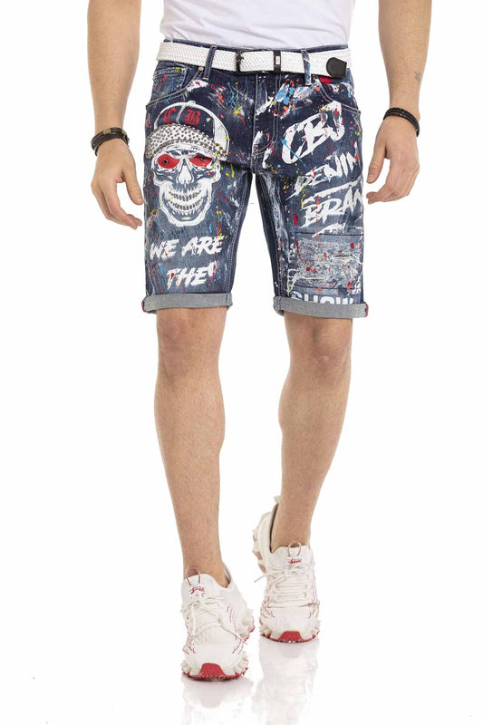 Cipo &amp; Baxx SKULL Men's Short Jeans Denim CK255