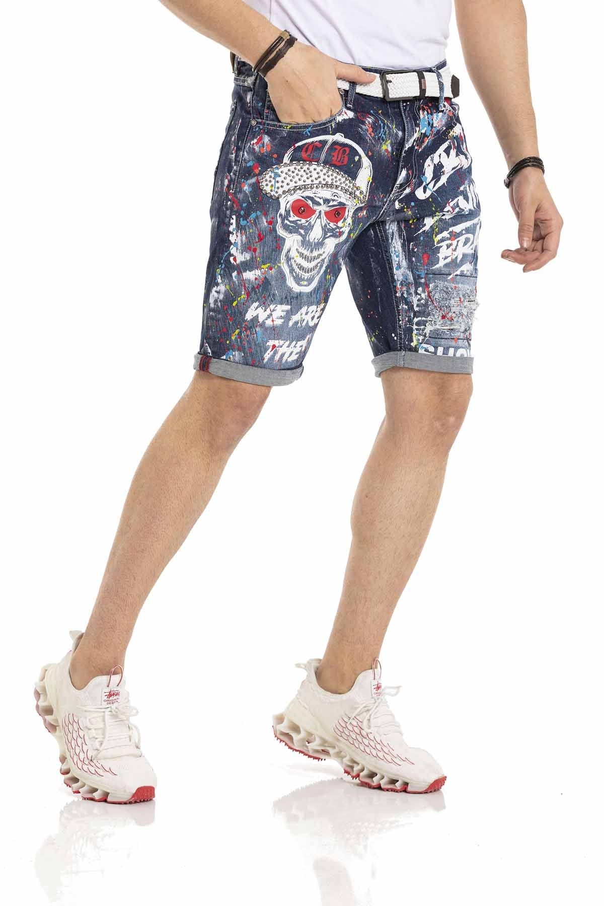 Cipo &amp; Baxx SKULL Men's Short Jeans Denim CK255