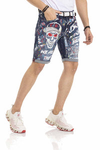 Cipo &amp; Baxx SKULL Men's Short Jeans Denim CK255