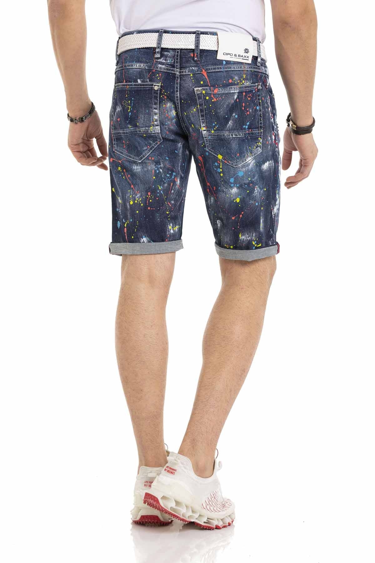 Cipo &amp; Baxx SKULL Men's Short Jeans Denim CK255