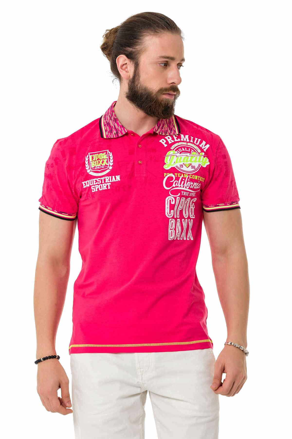 Cipo &amp; Baxx MARINE fuchsia men's polo t-shirt CT738