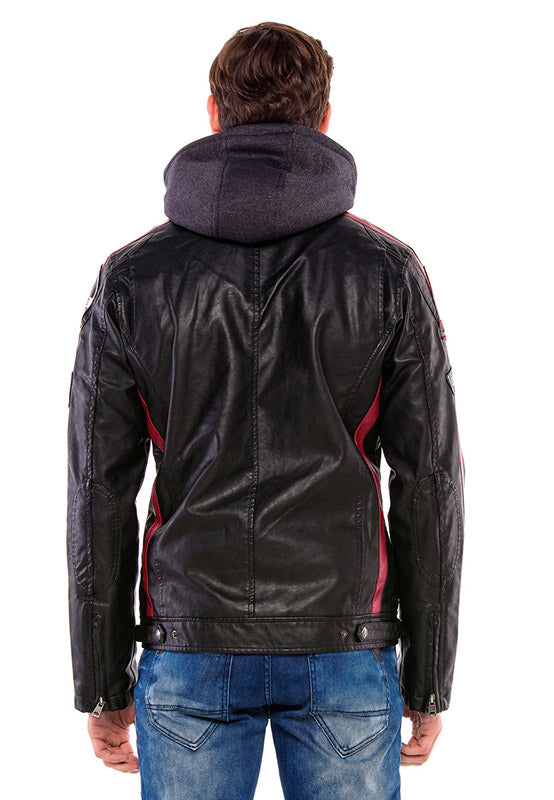 Cipo &amp; Baxx RACE Men's Biker Leather Hooded Jacket CM163