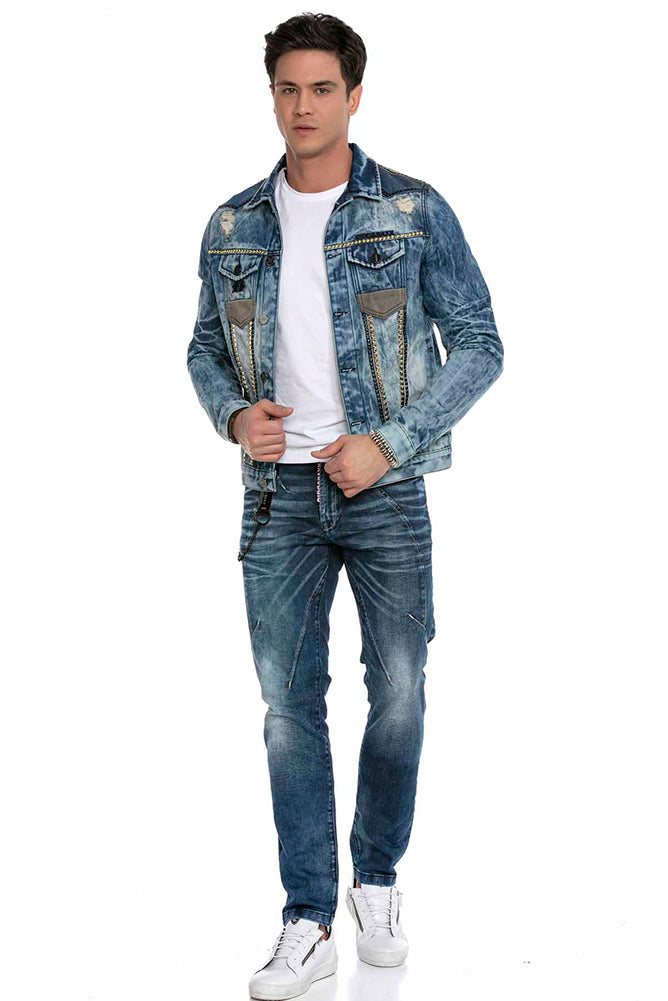 Cipo &amp; Baxx DAYTONA Men's Biker Jeans Jacket Denim CJ264